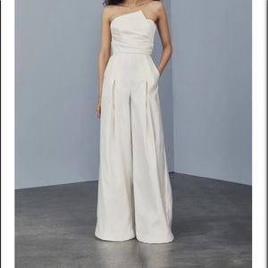 Amsale Satin Jumpsuit- White- Size 10